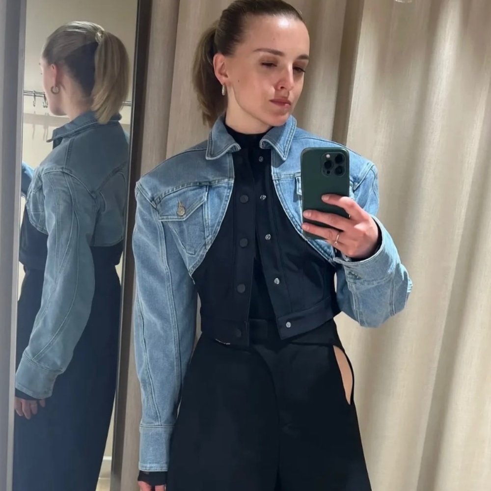 H&M MUGLER DENIM CROPPED JACKET, SIZE S